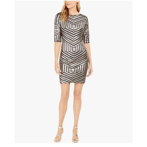 Sequin embellished Striped patterned dress - Picture 1 of 9
